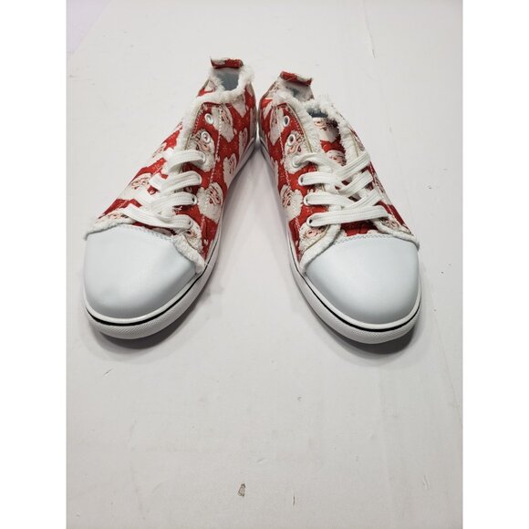 Azura Exchange Red Santa Claus Snowflake Print Flat Canvas Shoes Women Size 41 - Picture 5 of 9